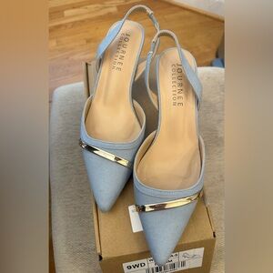 Journee Collection Denim Kitten Heels with Gold Trim. Size 9 Wide.